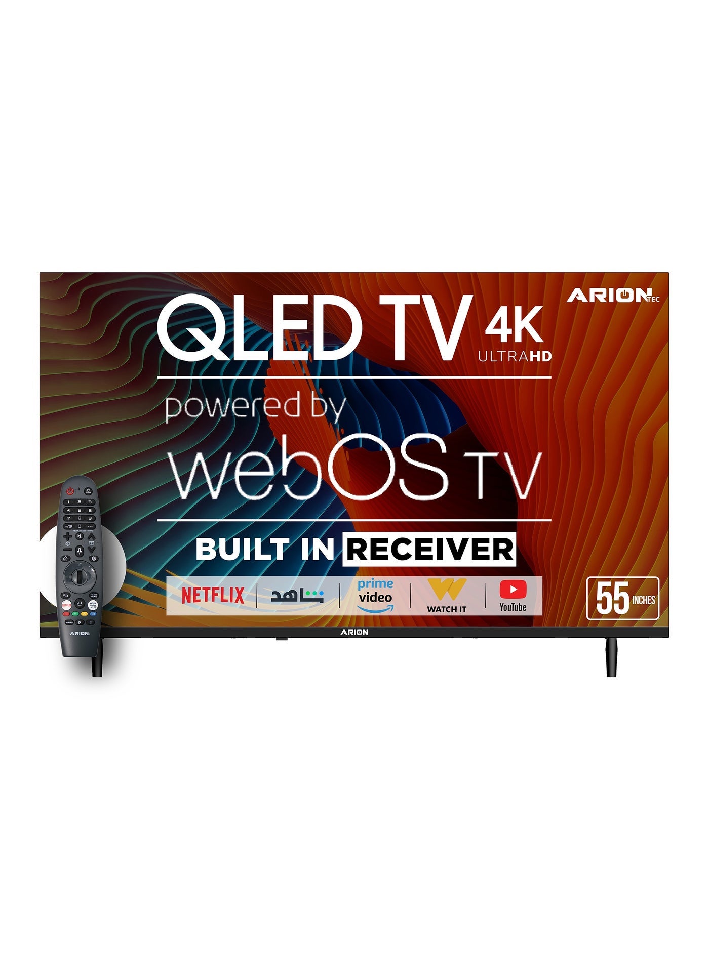 Arion تلفزيون QLED 4K UHD ذكي بقياس 55 بوصة - ThinQ AI، دولبي أوديو، HDR، تصميم بلا إطار، بلوتوث، واي-فاي ودعم التحكم السحري - AR-55WOS